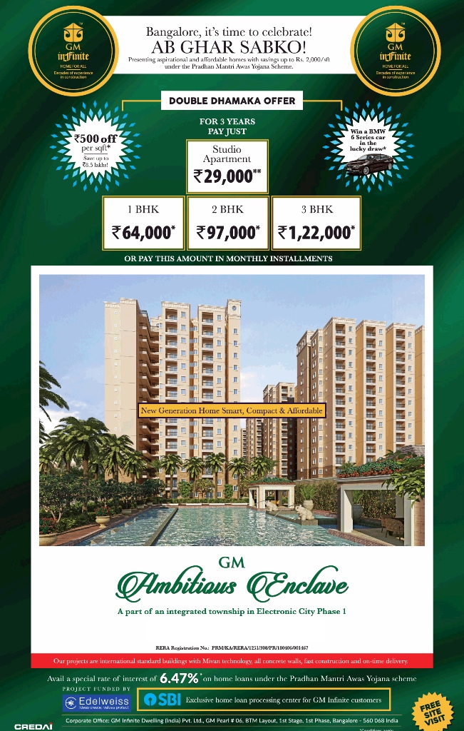 New generation home smart, compact and affordable at GM Ambitious Enclave in Bangalore